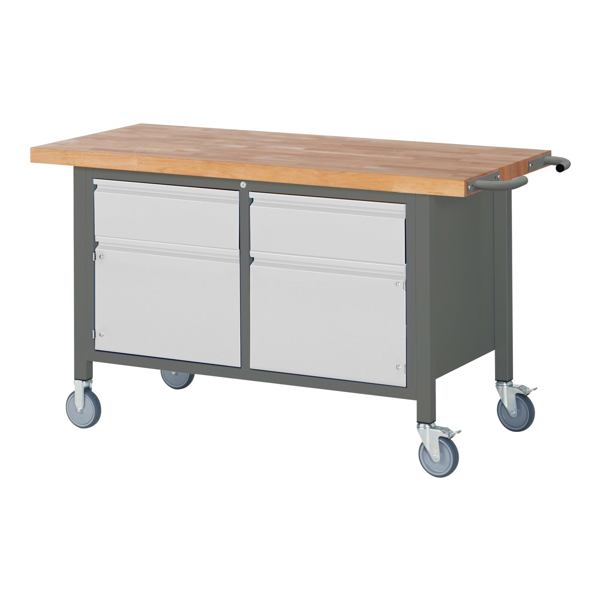 STIER Mobile Workbench Premium with 2 drawers and 2 hinged doors WxDxH 1500x700x880 mm