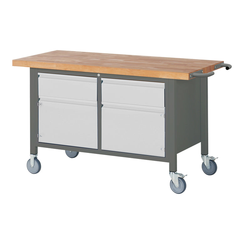 STIER Mobile Workbench Premium with 2 drawers and 2 hinged doors WxDxH 1500x700x880 mm