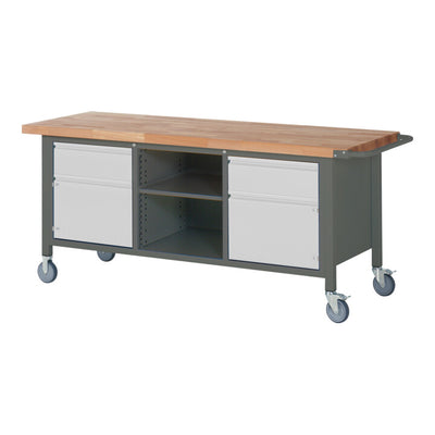 STIER Mobile Workbench Premium with 2 drawers and 2 hinged doors WxDxH 2000x700x880mm