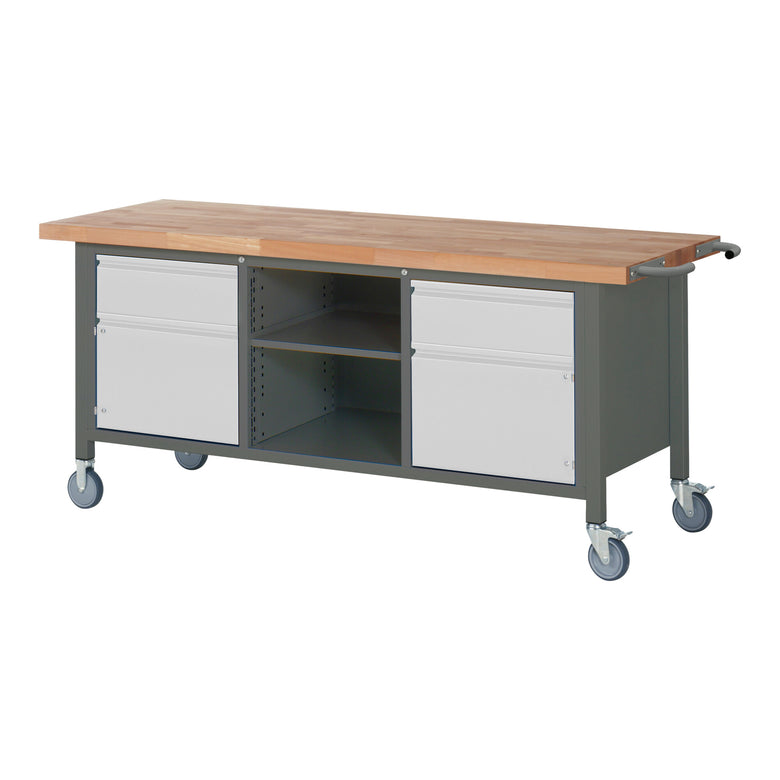 STIER Mobile Workbench Premium with 2 drawers and 2 hinged doors WxDxH 2000x700x880mm