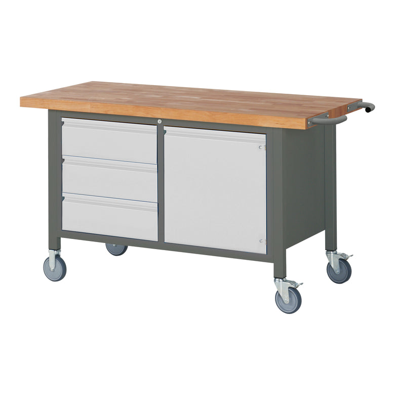 STIER Mobile Workbench Premium with 2 drawers and 2 hinged doors WxDxH 1500x700x880 mm