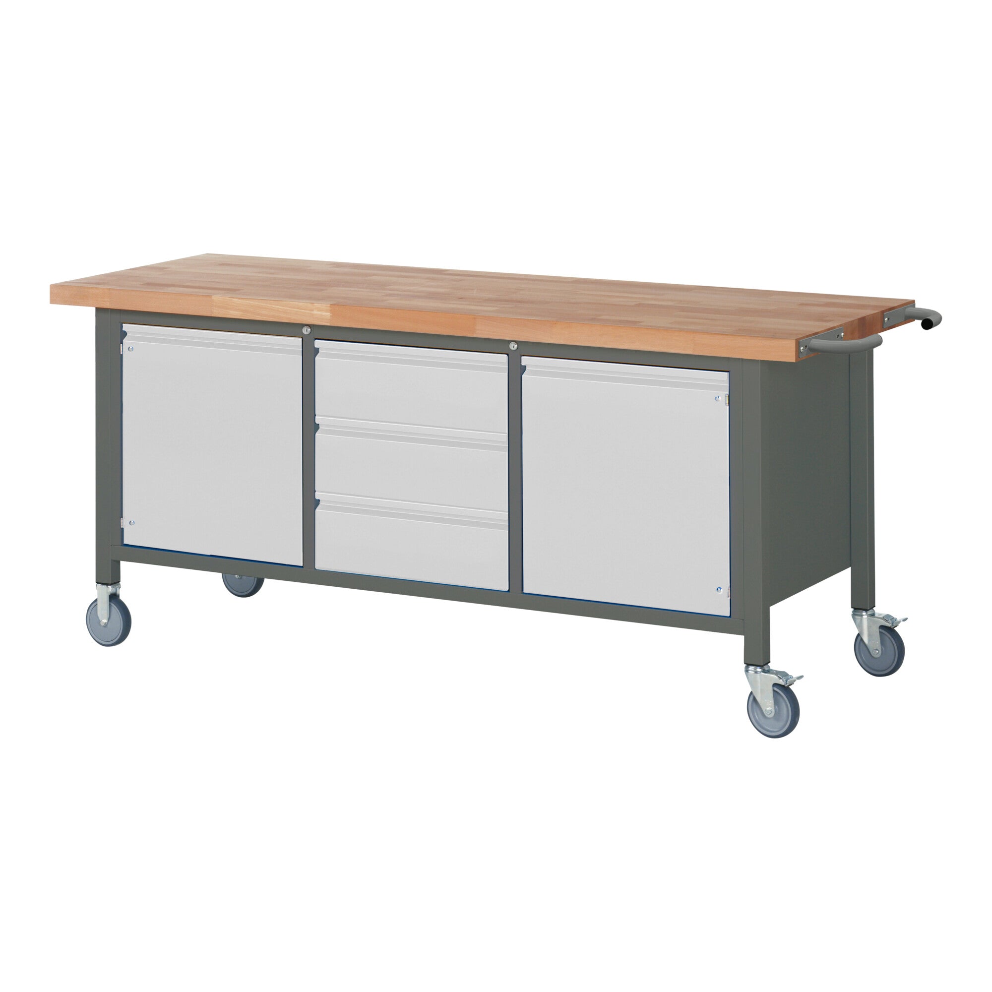 STIER Mobile Workbench Premium with 2 drawers and 2 hinged doors WxDxH 2000x700x880mm