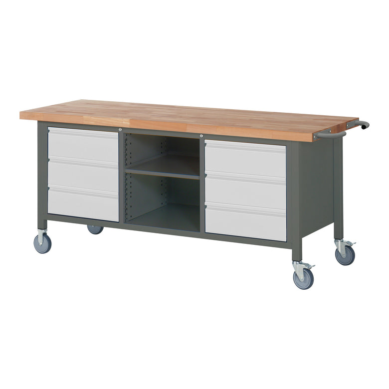 STIER Mobile Workbench Premium with 2 drawers and 2 hinged doors WxDxH 2000x700x880mm