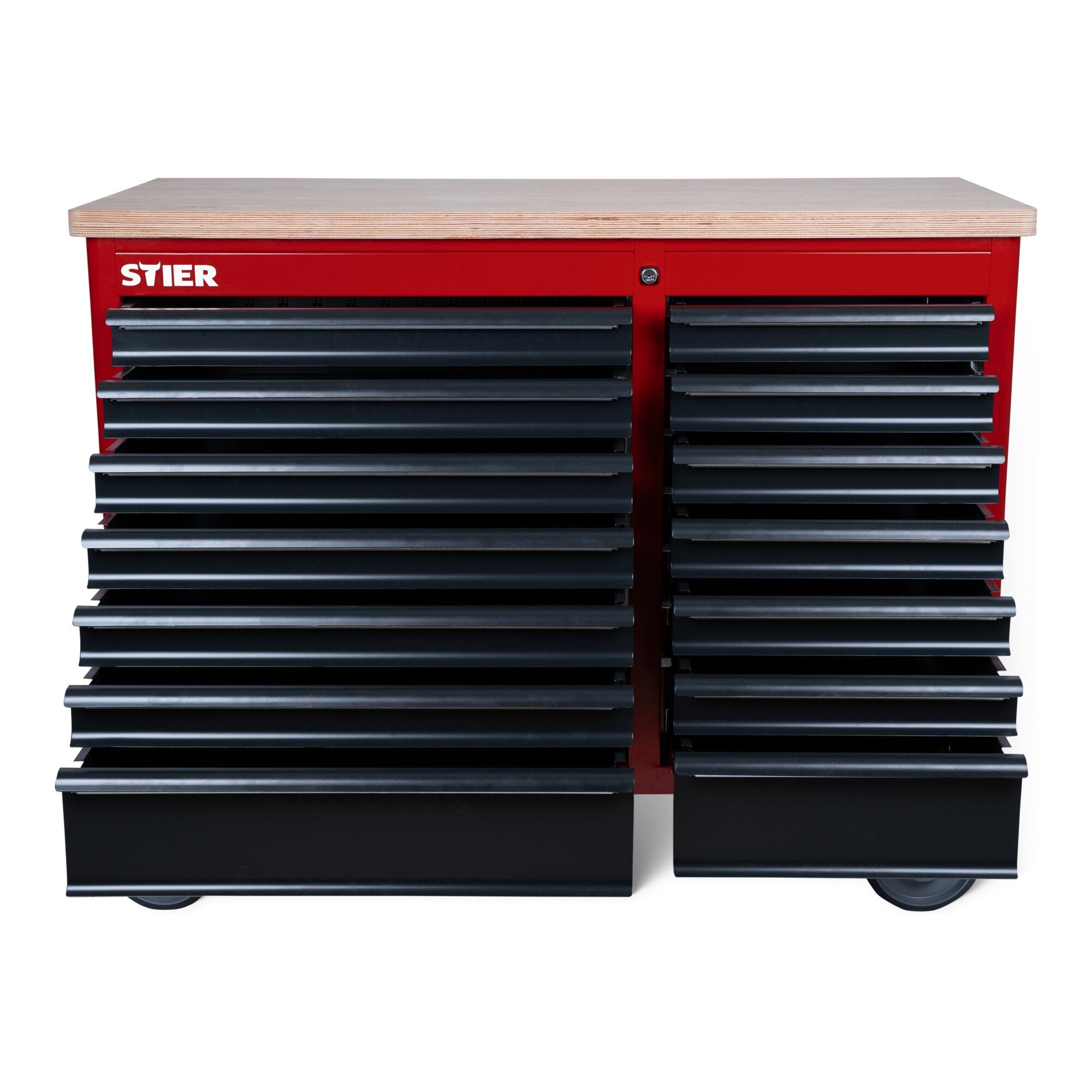 STIER Fahrbare Werkbank XXL, doppelt mit 14 Schubladen, leer