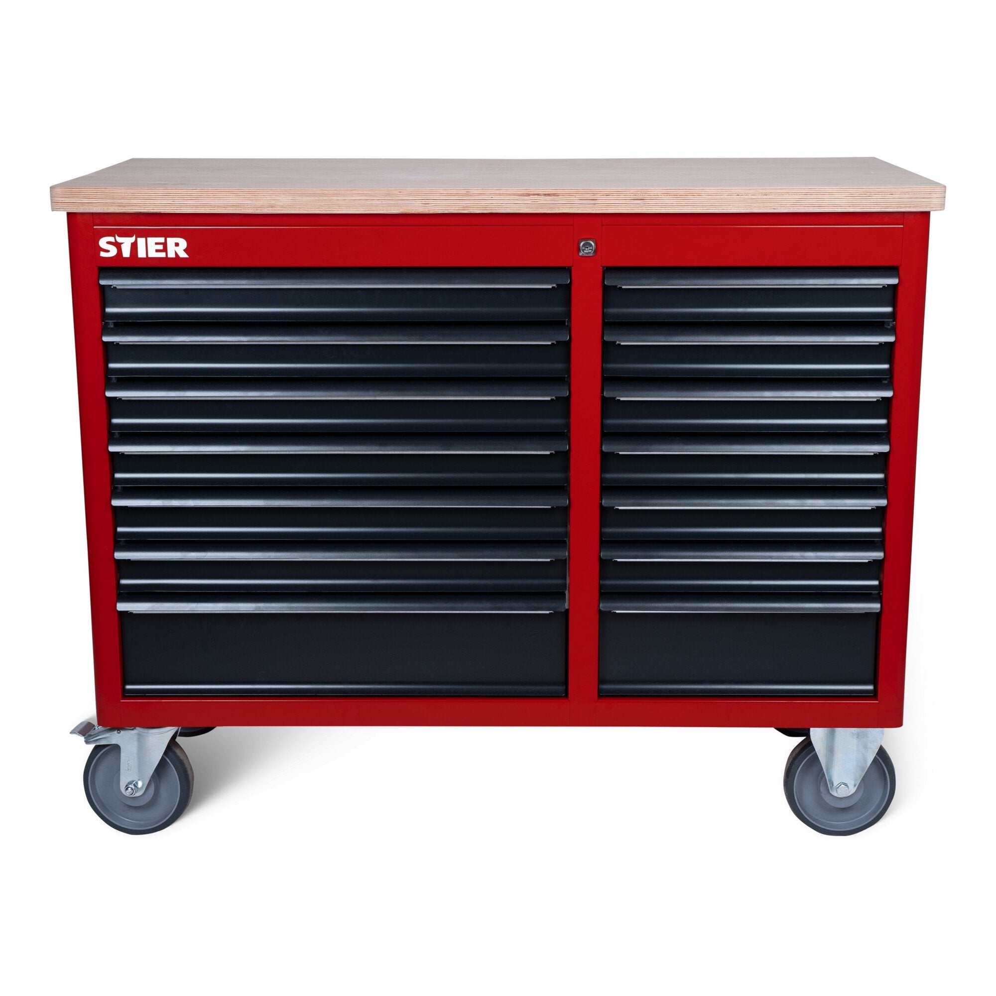 STIER Fahrbare Werkbank XXL, doppelt mit 14 Schubladen, leer