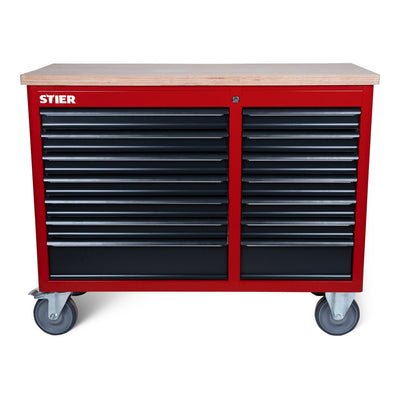 STIER Fahrbare Werkbank XXL, doppelt mit 14 Schubladen, leer