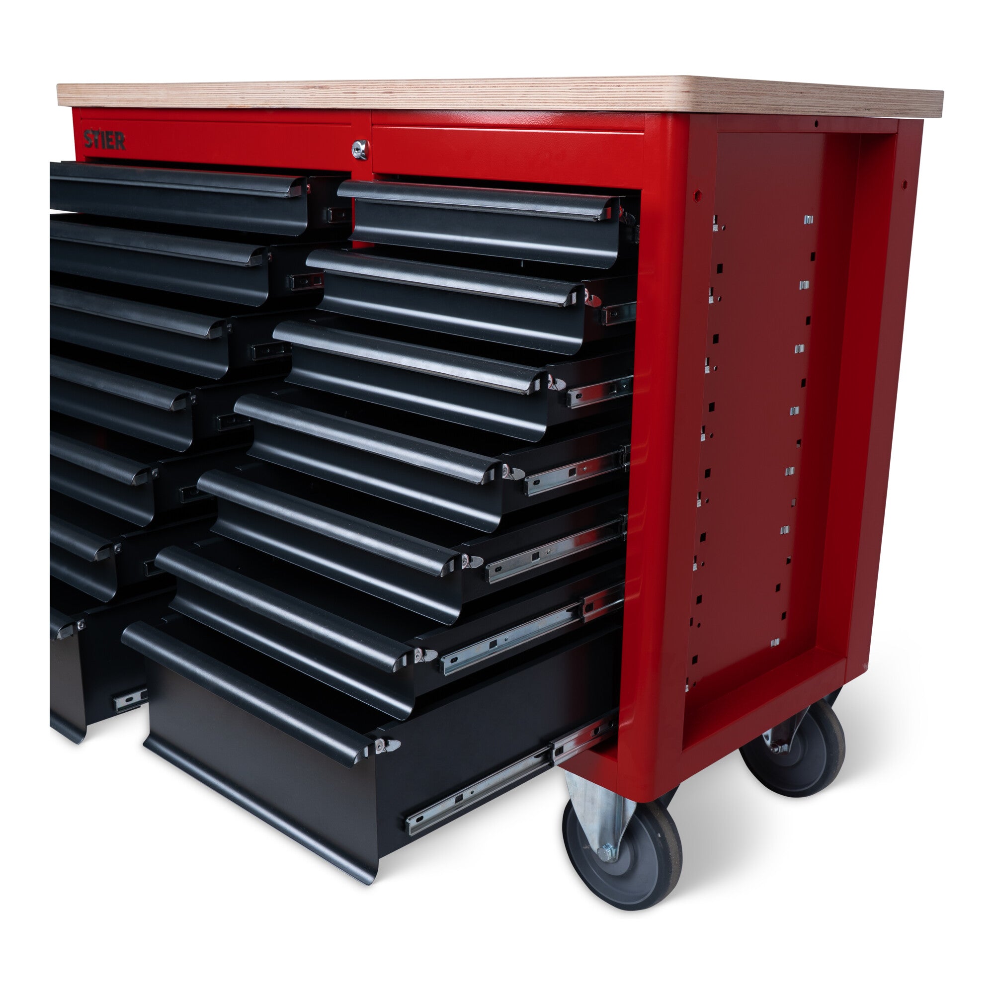 STIER Fahrbare Werkbank XXL, doppelt mit 14 Schubladen, leer
