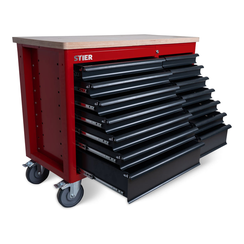 STIER Fahrbare Werkbank XXL leer, 2-spaltig, 14 Schubl., 300kg, 930x1150x520mm