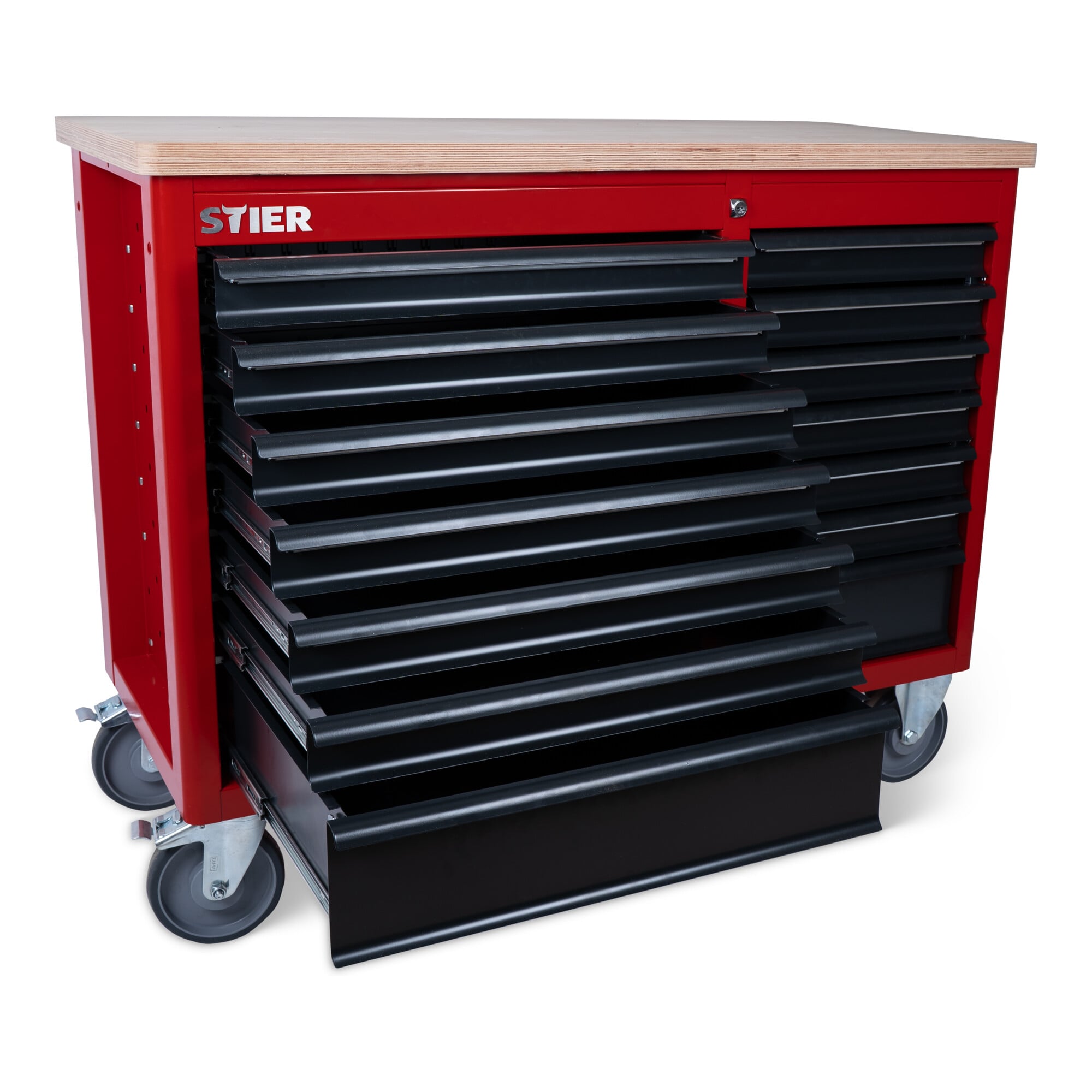 STIER Fahrbare Werkbank XXL leer, 2-spaltig, 14 Schubl., 300kg, 930x1150x520mm