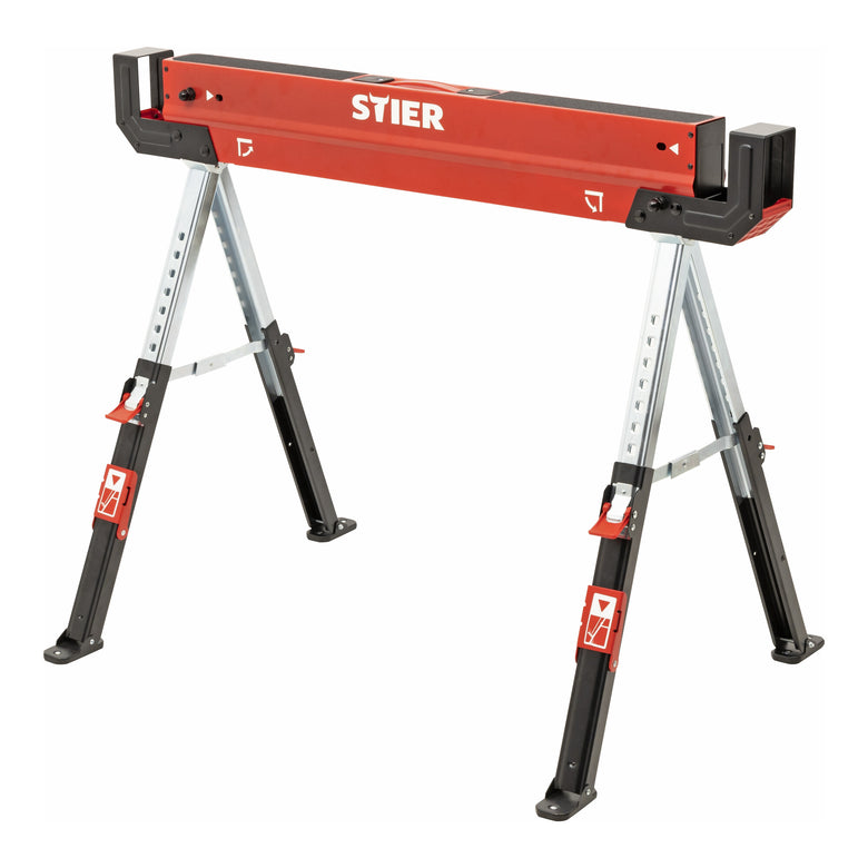 STIER folding workbench sawhorse height adjustable 590 kg non-slip stand and