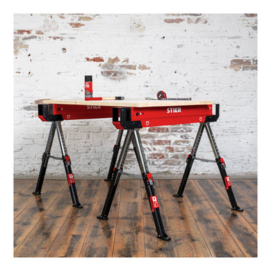 STIER folding workbench sawhorse height adjustable 590 kg non-slip stand and