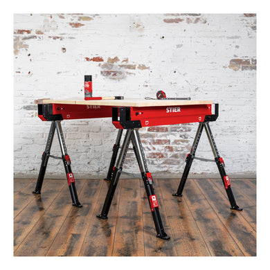 STIER folding workbench sawhorse height adjustable 590 kg non-slip stand and