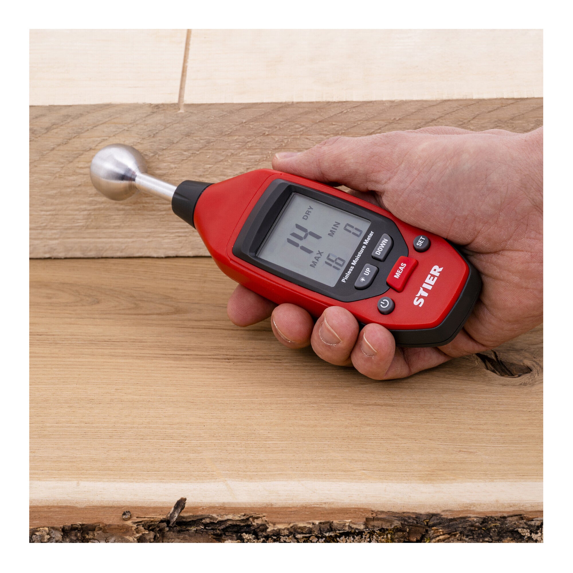 STIER moisture meter up to 40 mm depth LCD display battery operated