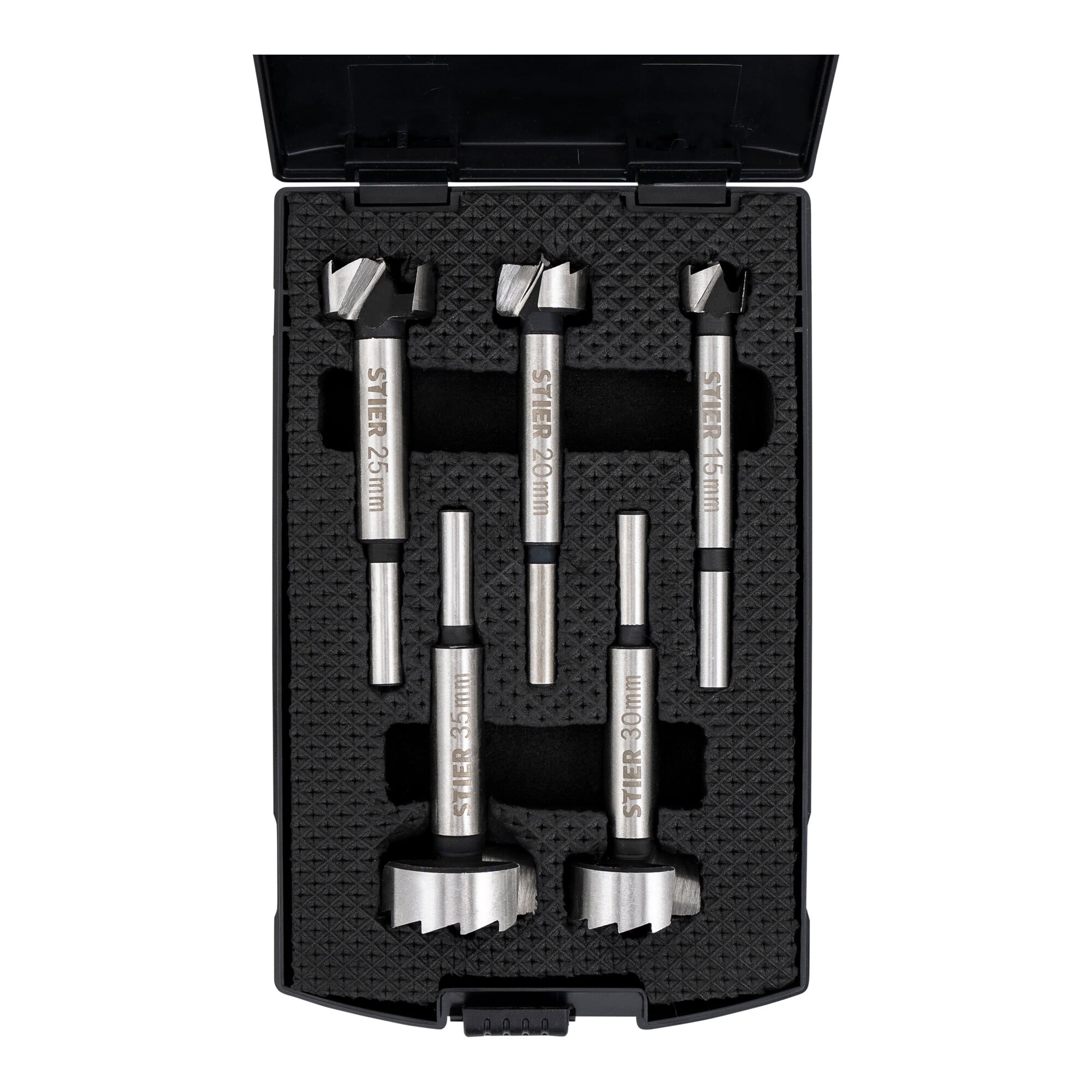 STIER high-quality Forstner bit set 5-piece in practical cassette 20 25 30