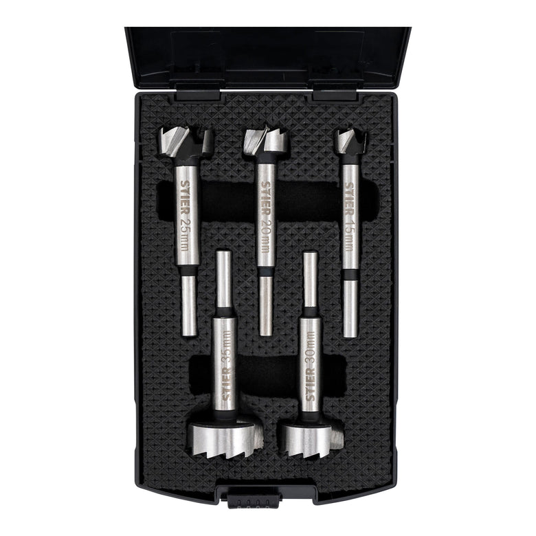 STIER high-quality Forstner bit set 5-piece in practical cassette 20 25 30