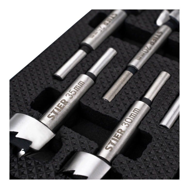 STIER high-quality Forstner bit set 5-piece in practical cassette 20 25 30