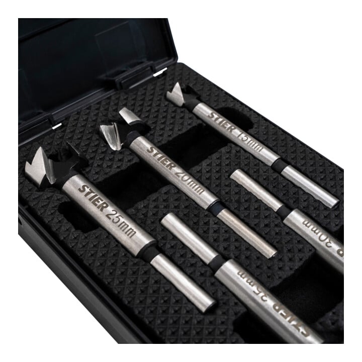 STIER high-quality Forstner bit set 5-piece in practical cassette 20 25 30