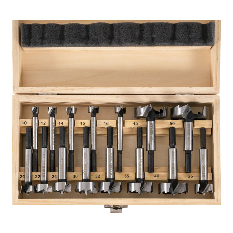 STIER Forstnerbohrer-Set in Holz-Kasette 15-teilig (Durchmesser 10 - 50 mm) 8 -