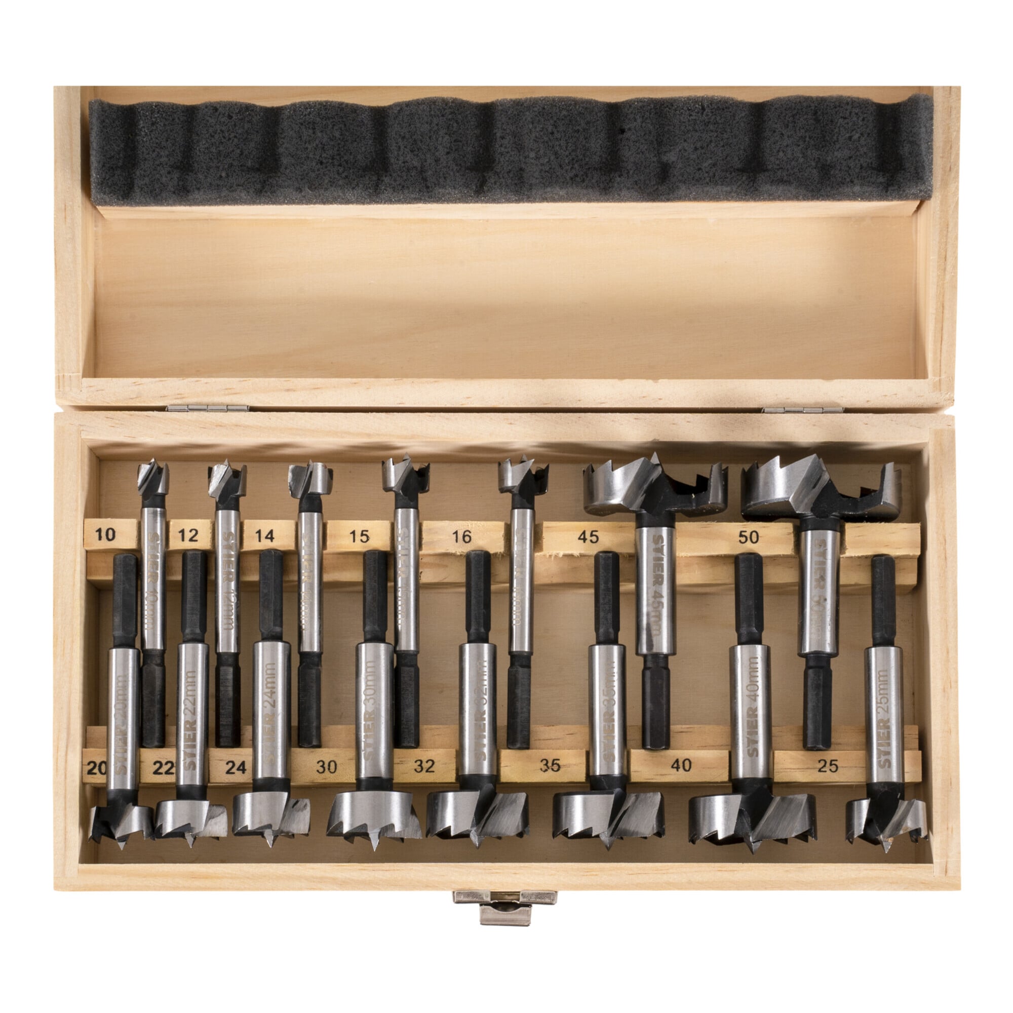 STIER Forstner bit set in wooden case 15 pieces (diameter 10 - 50 mm) 8 -