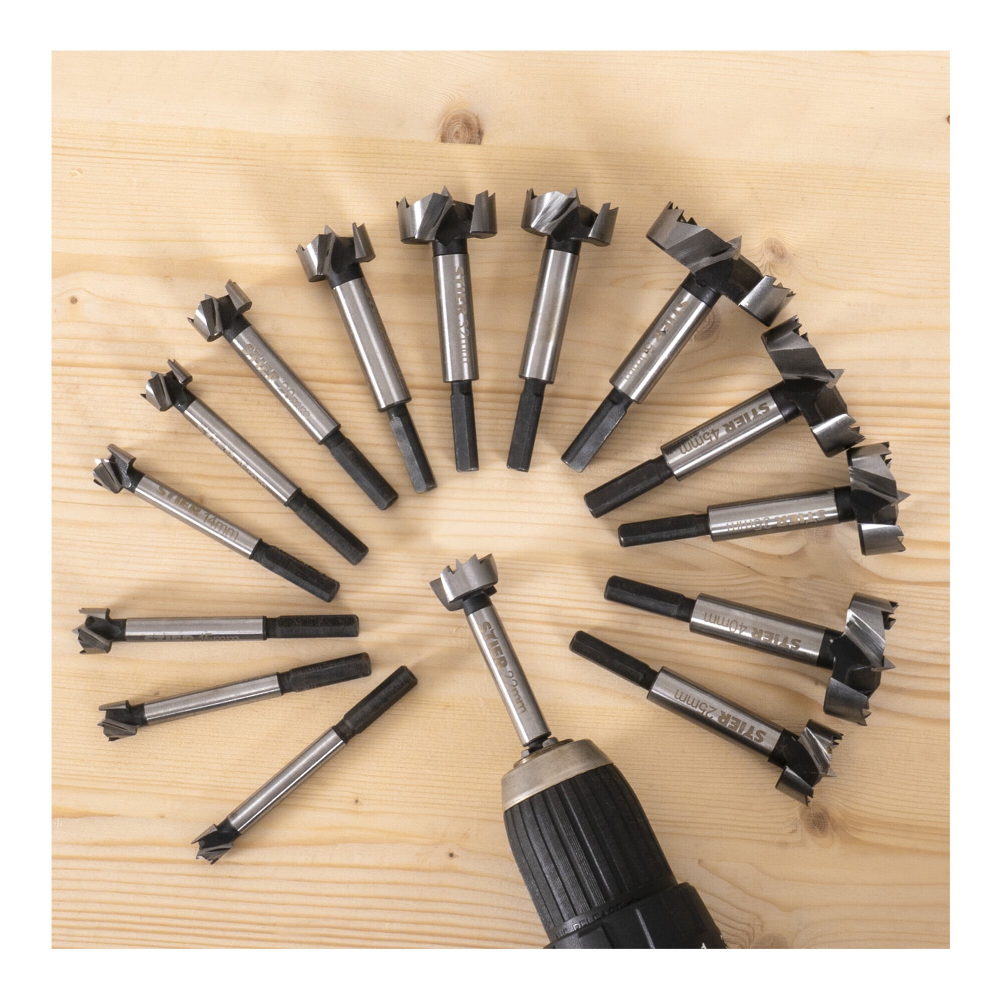 STIER Forstnerbohrer-Set in Holz-Kasette 15-teilig (Durchmesser 10 - 50 mm) 8 -