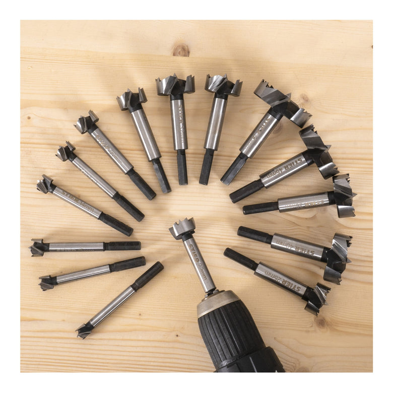 STIER Forstnerbohrer-Set in Holz-Kasette 15-teilig (Durchmesser 10 - 50 mm) 8 -