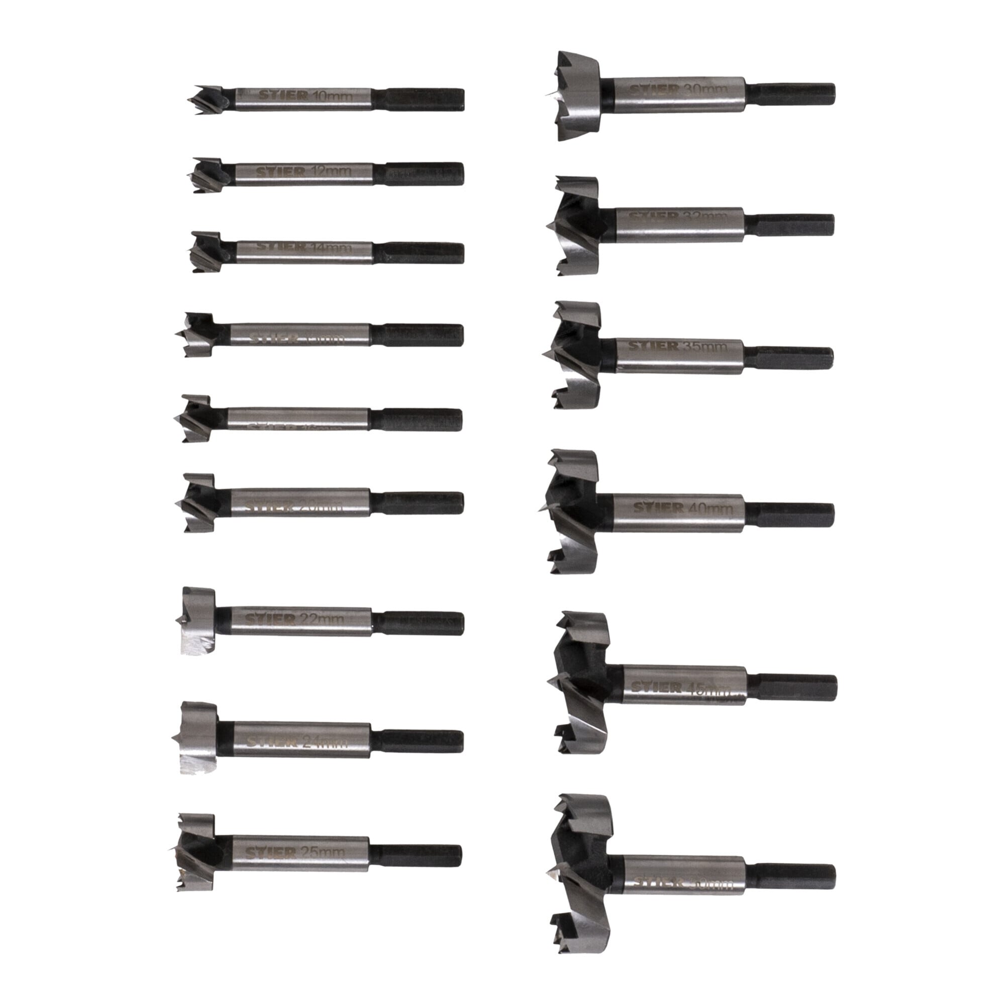 STIER Forstnerbohrer-Set in Holz-Kasette 15-teilig (Durchmesser 10 - 50 mm) 8 -