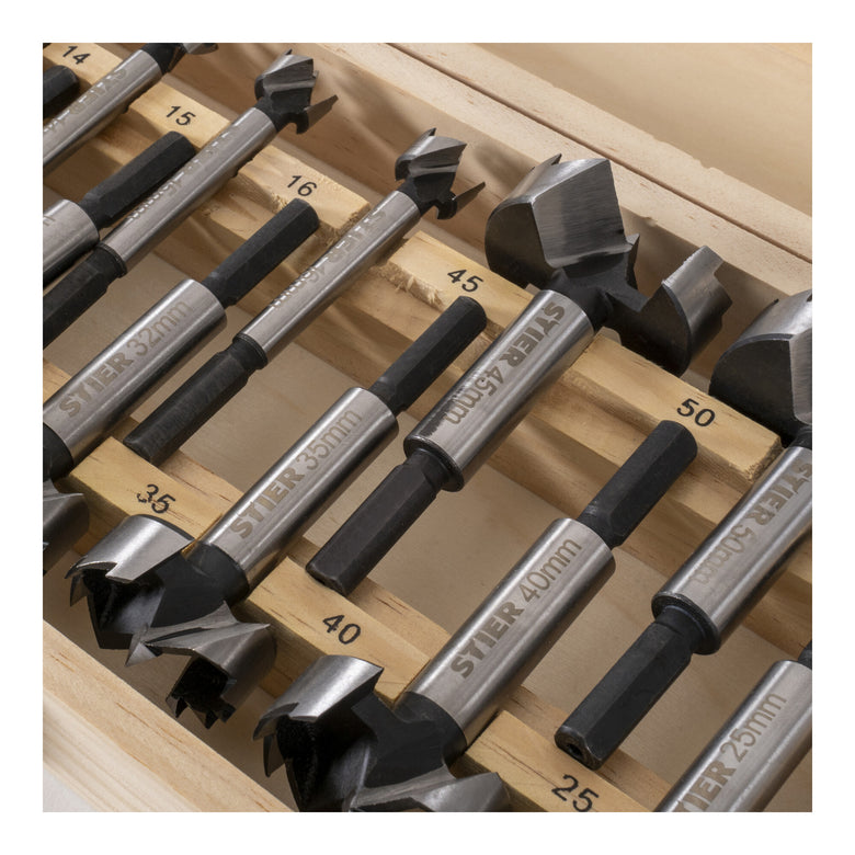 STIER Forstnerbohrer-Set in Holz-Kasette 15-teilig (Durchmesser 10 - 50 mm) 8 -