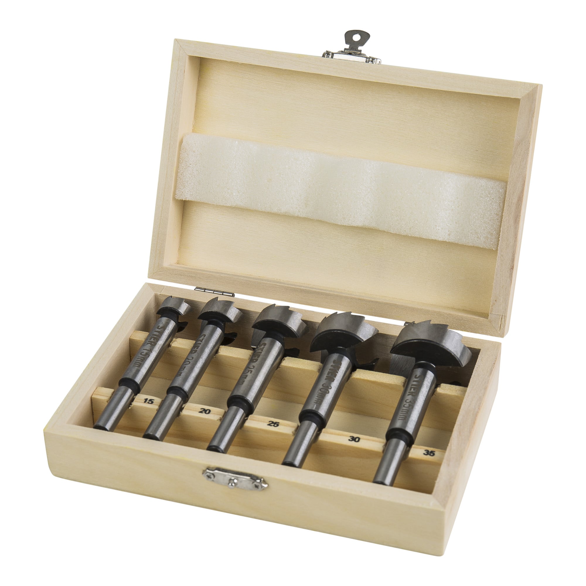 STIER Forstnerbohrer Set in Holz-Kasette 5-teilig (15 20 25 30 35 mm) 10 mm