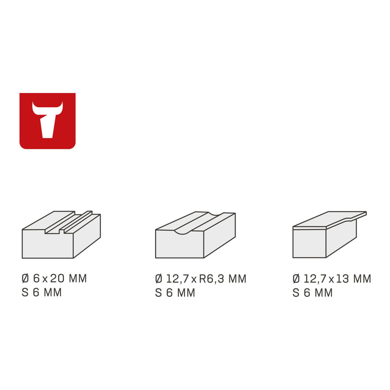 STIER Fräser-Set 3-teilig 6 mm Schaft Nutfräser Bündigfräser Rundkantenfräser