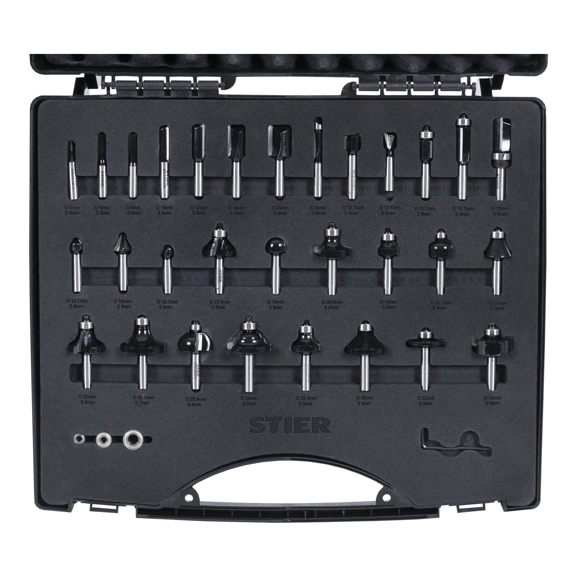 STIER milling cutter assortment 30-piece 8 mm in a plastic case