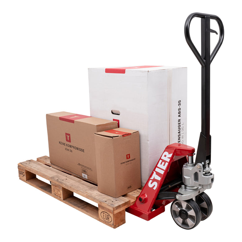 STIER Hubwagen 2500kg Gabellänge 1150mm Handhubwagen Gabelhubwagen Gummi-Rollen