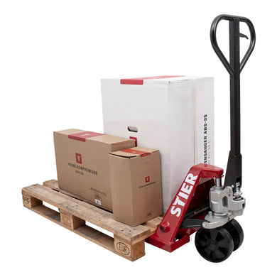 STIER pallet truck load capacity 2500kg fork length 1150mm nylon tires with