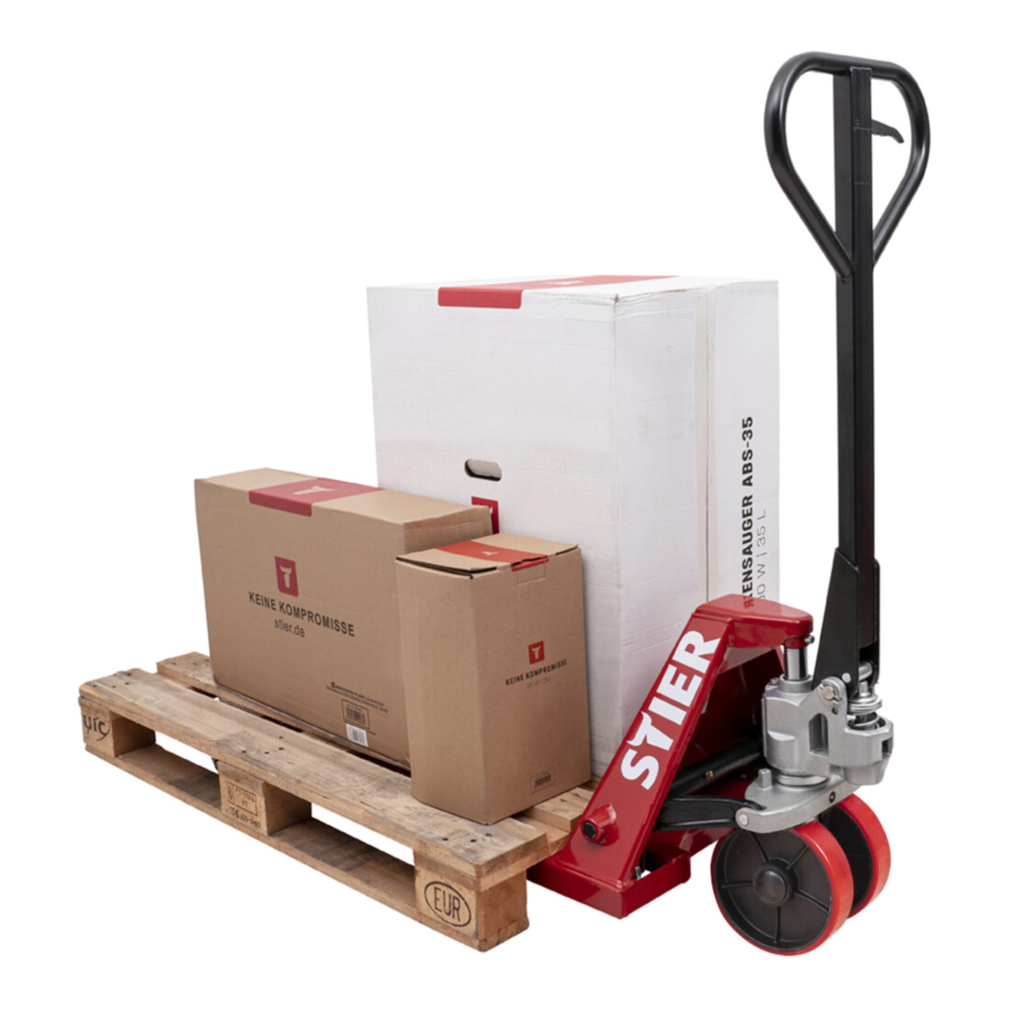 STIER Gabelhubwagen Tragkraft 2500kg Gabellänge 1150mm PU-Reifen Handhubwagen