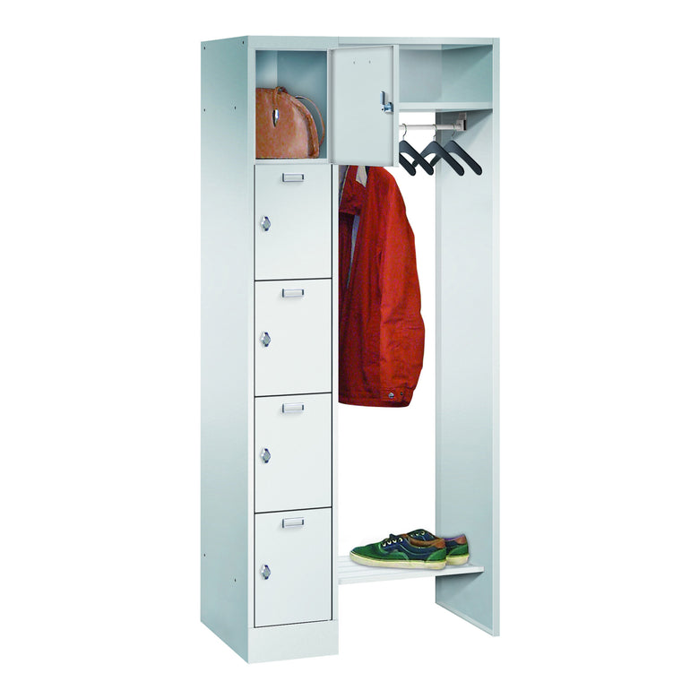 STIER Offene Garderobe Premium mit 5 Schließfächern Drehriegel lichtgrau