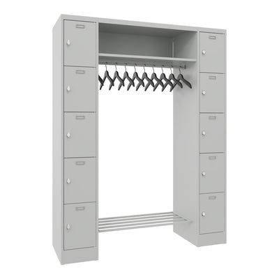 STIER Open Wardrobe Premium with 10 Lockers Turn Lock Light Grey