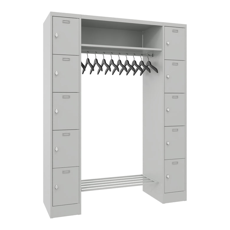 STIER Open Wardrobe Premium with 10 Lockers Turn Lock Light Grey