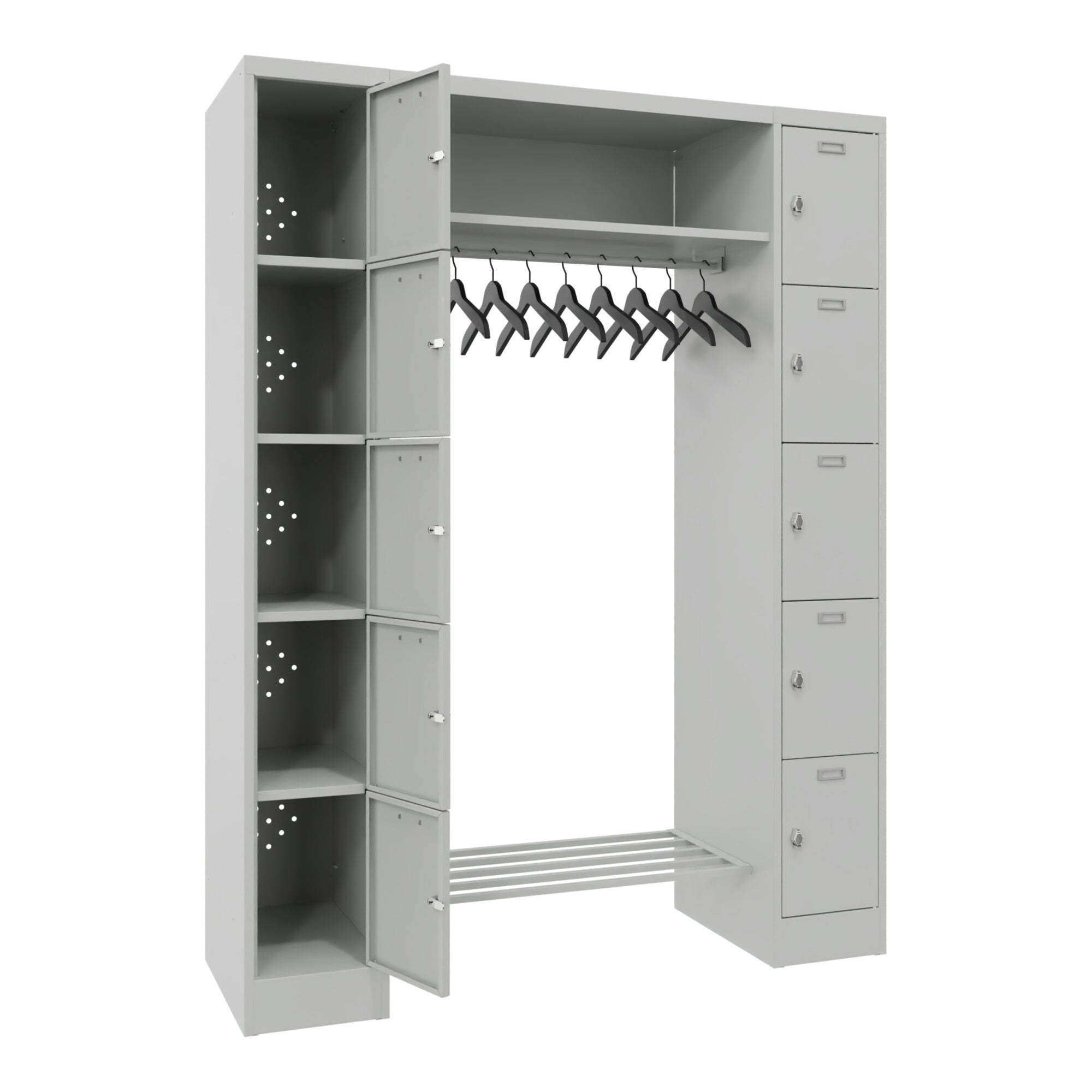 STIER Open Wardrobe Premium with 10 Lockers Turn Lock Light Grey