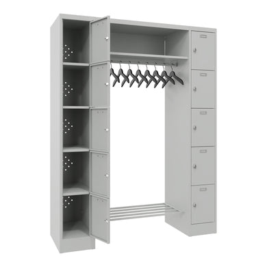 STIER Open Wardrobe Premium with 10 Lockers Turn Lock Light Grey