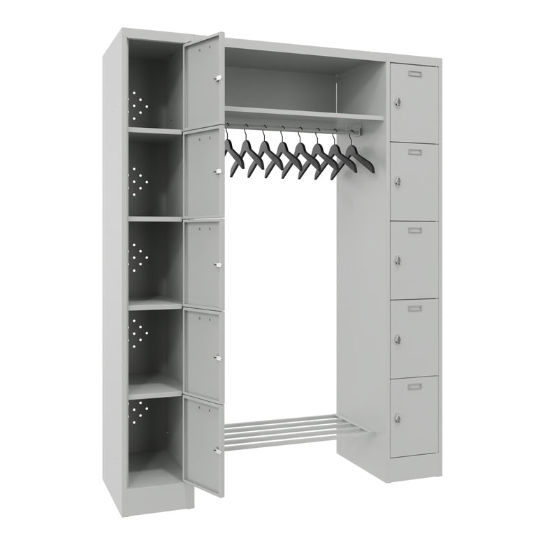 STIER Open Wardrobe Premium with 10 Lockers Turn Lock Light Grey
