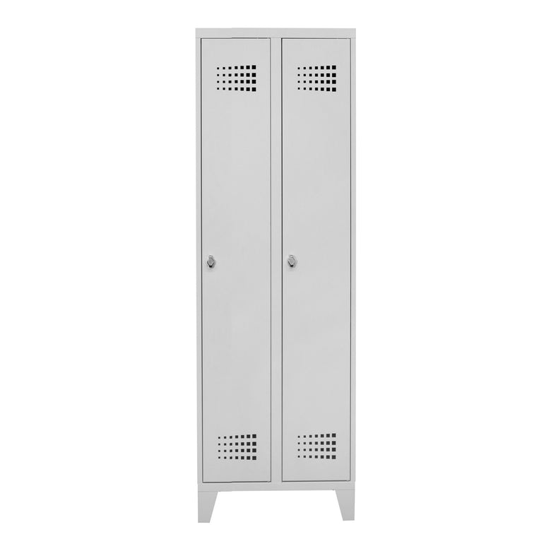 STIER Premium wardrobe locker with feet, 2 compartments, light grey