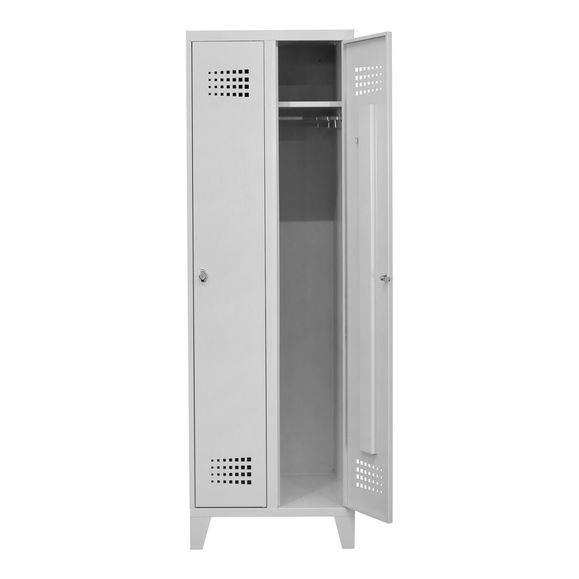 STIER Premium wardrobe locker with feet, 2 compartments, light grey
