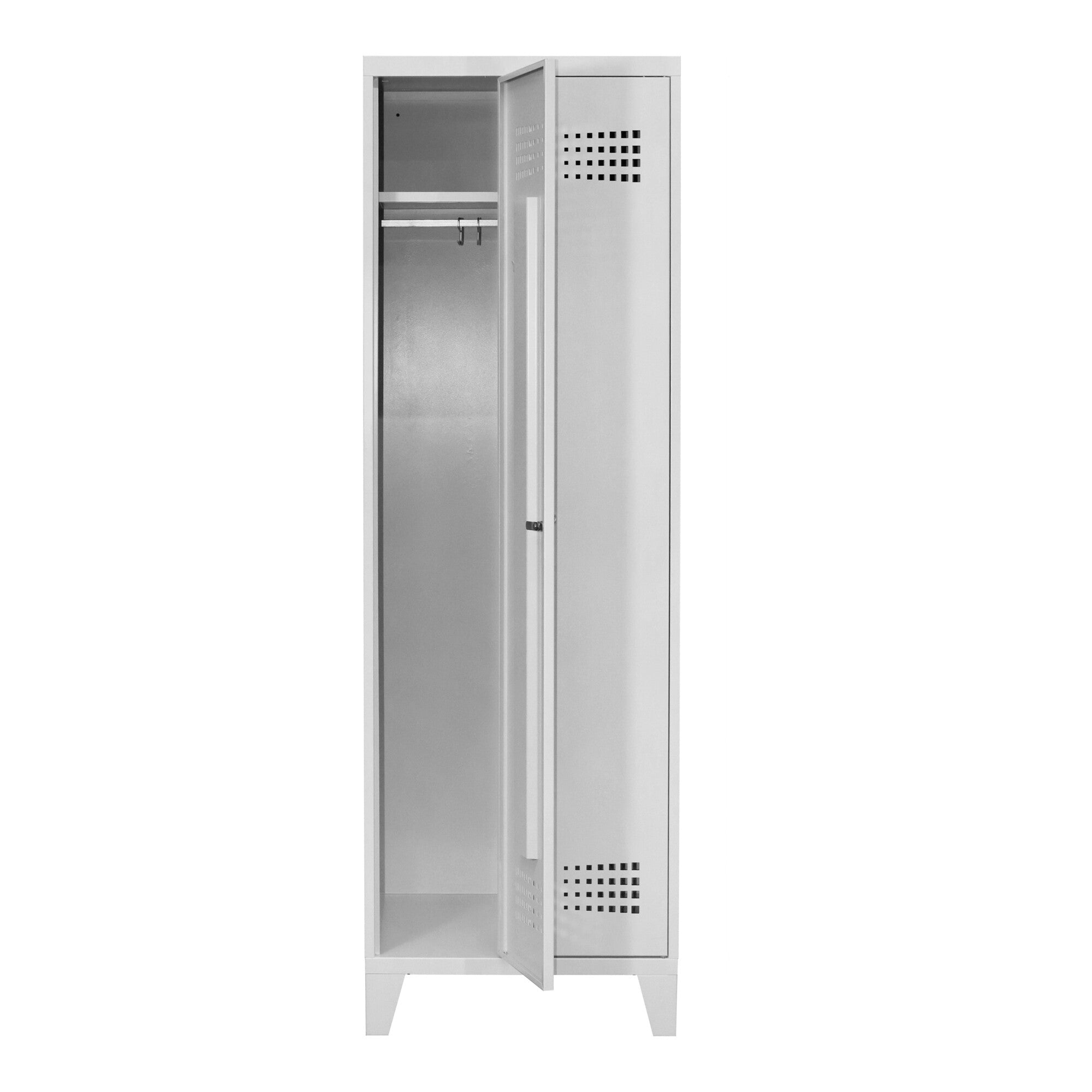 STIER Premium wardrobe locker with feet, 2 compartments, cylinder lock, light grey