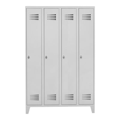 STIER Premium wardrobe locker with feet, 4 compartments, light grey