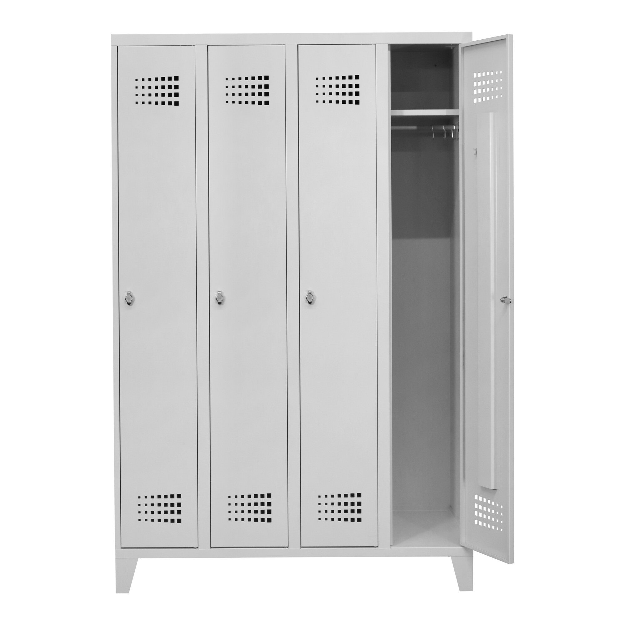 STIER Premium wardrobe locker with feet, 4 compartments, light grey