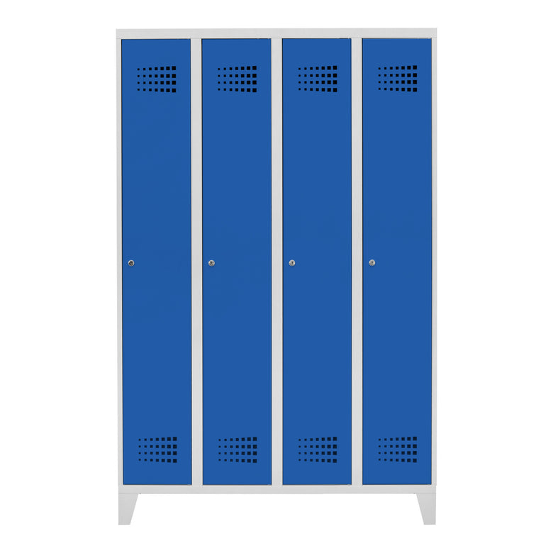 STIER Premium wardrobe locker with feet, 4 compartments, cylinder lock