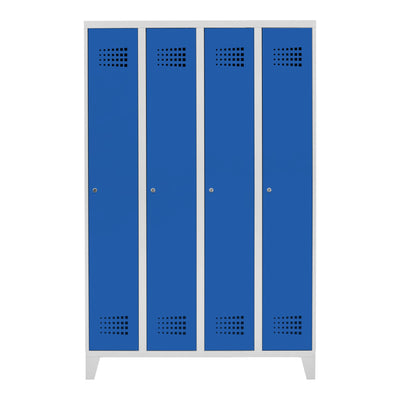 STIER Premium wardrobe locker with feet, 4 compartments, cylinder lock