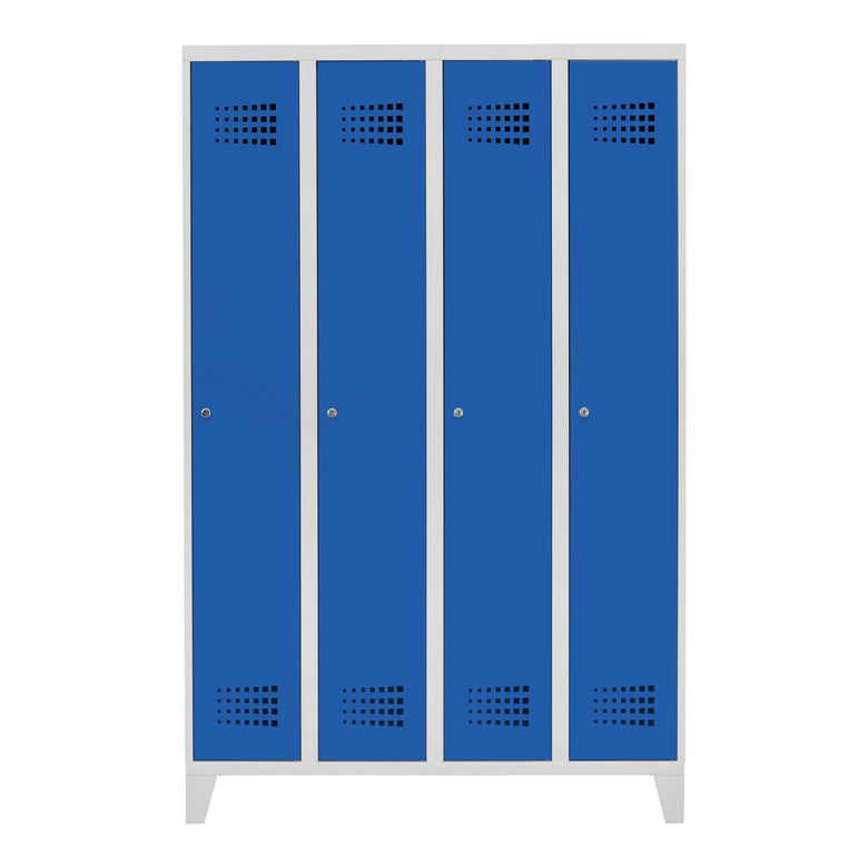 STIER Premium wardrobe locker with feet, 4 compartments, cylinder lock