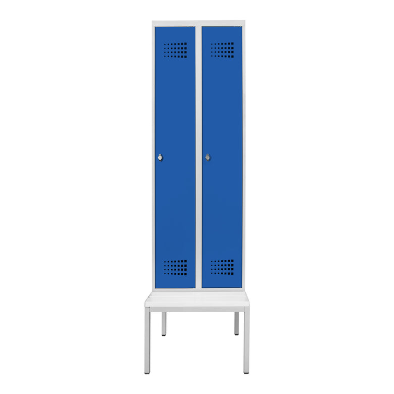STIER Premium wardrobe locker with bench base 2 compartments turn lock