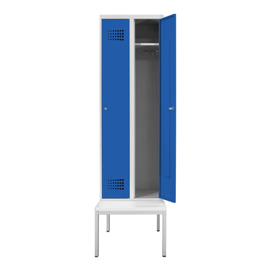 STIER Premium wardrobe locker with bench base 2 compartments cylinder lock