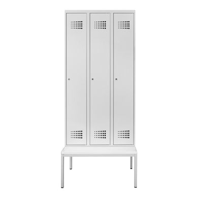 STIER Premium wardrobe locker with bench base 3 compartments cylinder lock